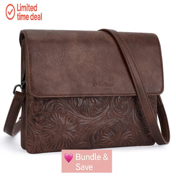 Vegan Leather Crossbody Bag with Phone Pocket, Adjustable Strap, Triple - Picture 1 of 7